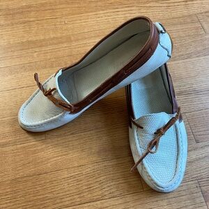 Bally Leather Luxury Driving loafers moccasins Women's 9.5 Cream & Brown shoes